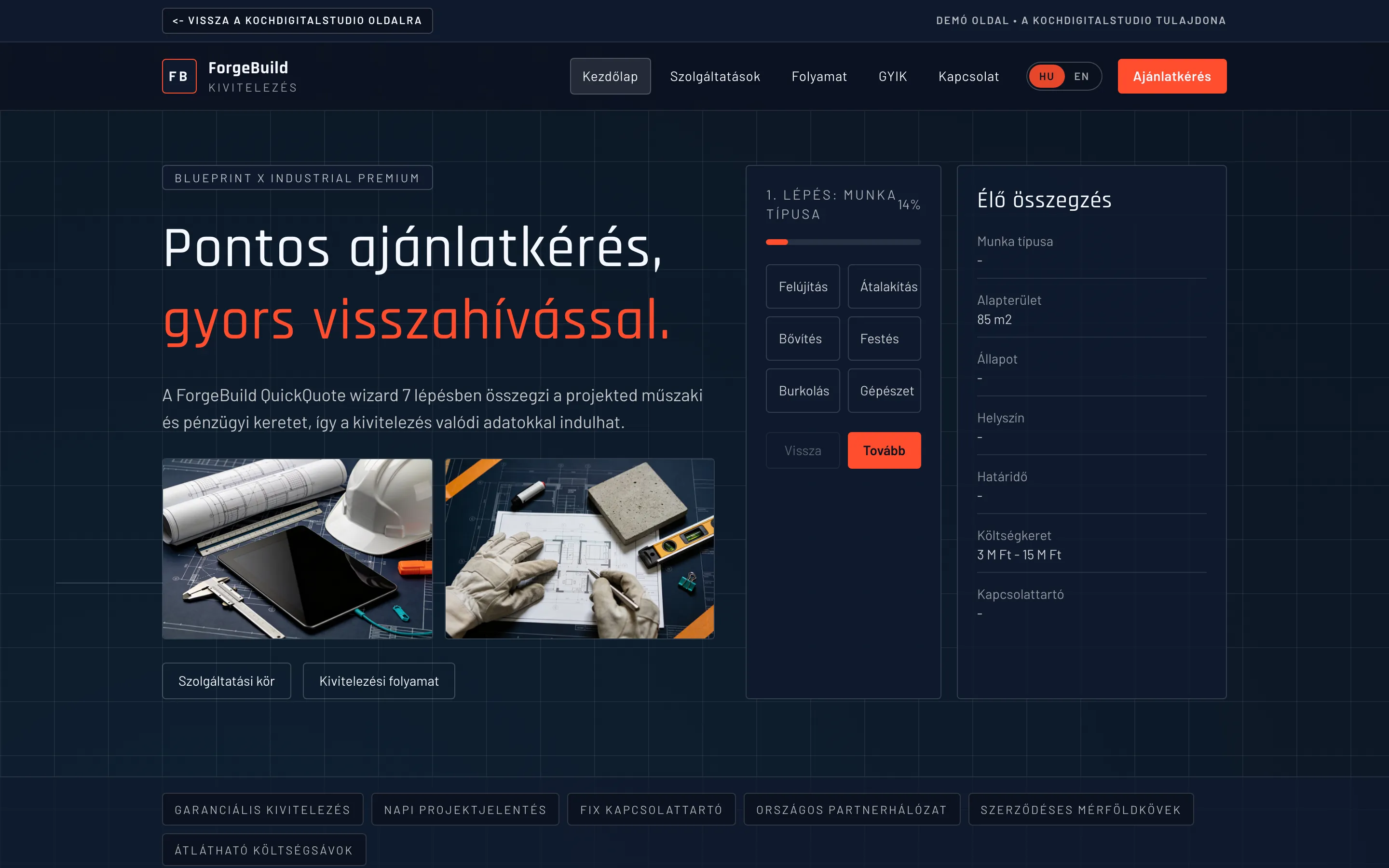 ForgeBuild — Kivitelezés (DEMO) screenshot 1